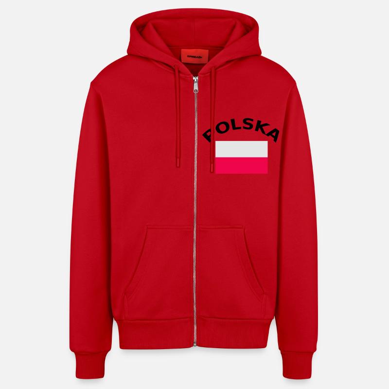 Pologne, Polska, drapeau, drapeau - Veste à capuche bio décontractée fabriquée en UE - rouge