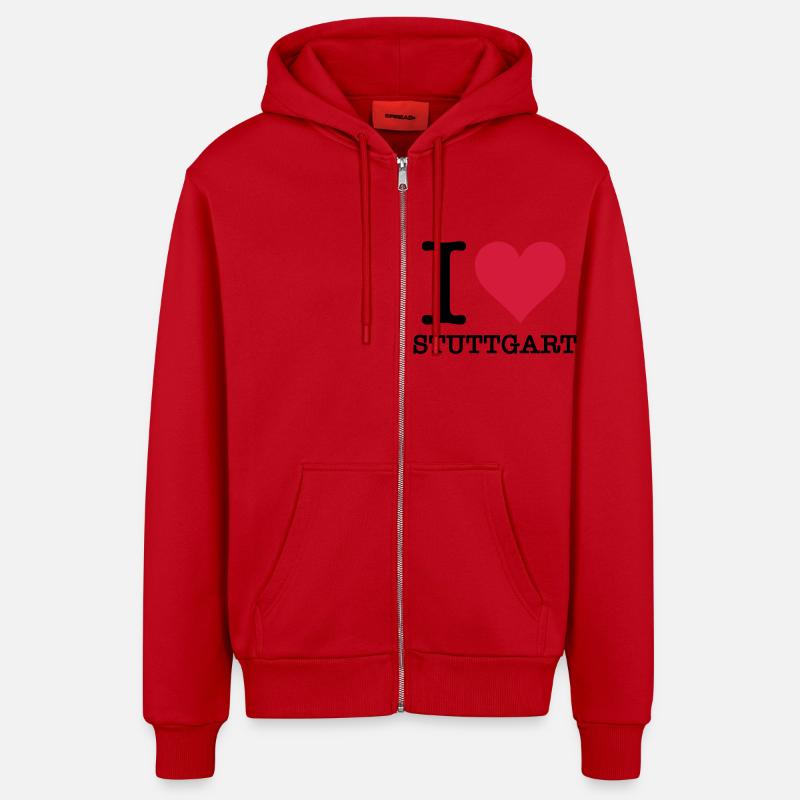 Je aime Stuttgart - Veste à capuche bio décontractée fabriquée en UE - rouge