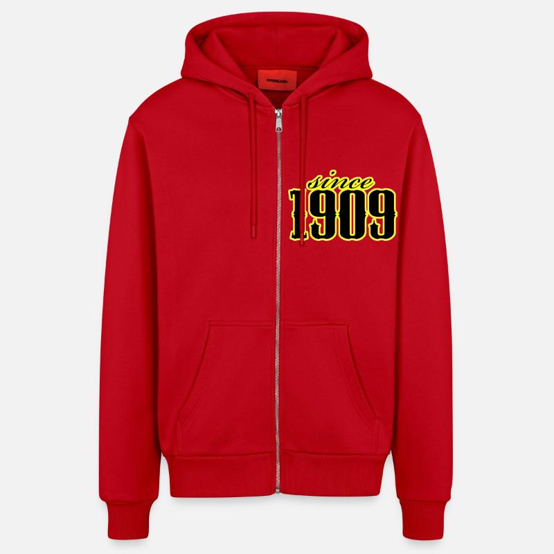 since 1909 (black) - Organic Relaxed Hooded Jacket Made in EU - red