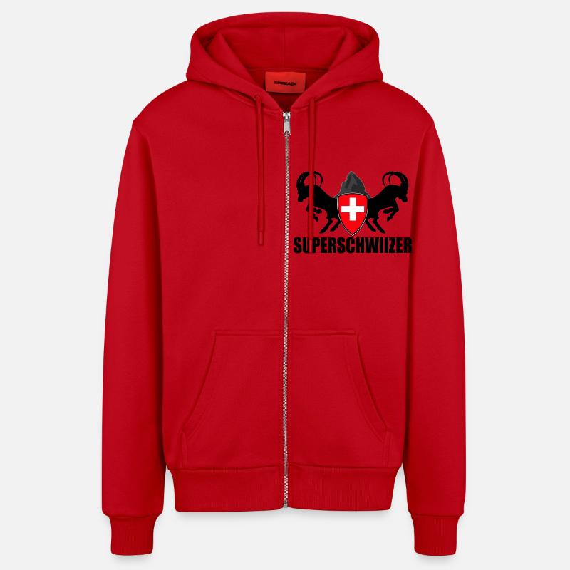 superschwiizer - Veste à capuche bio décontractée fabriquée en UE - rouge