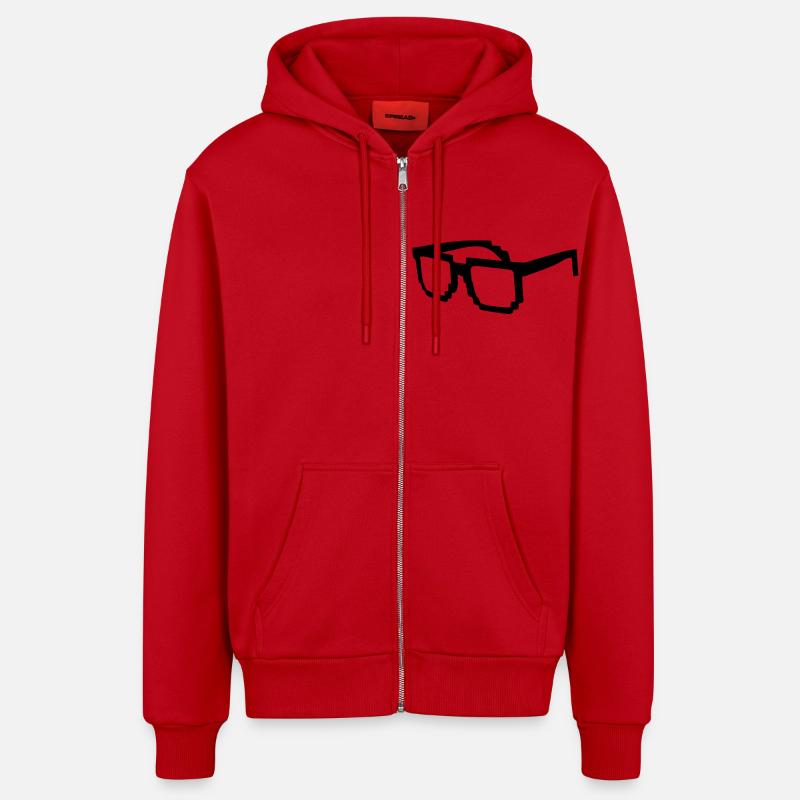 brille - Veste à capuche bio décontractée fabriquée en UE - rouge