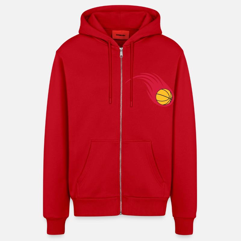 boule de feu de basket-ball - Veste à capuche bio décontractée fabriquée en UE - rouge
