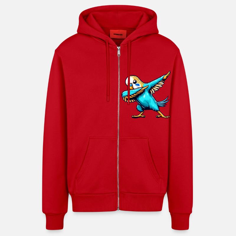 Cool Budgie Dabbing Comic - Organic Relaxed Hooded Jacket Made in EU - red