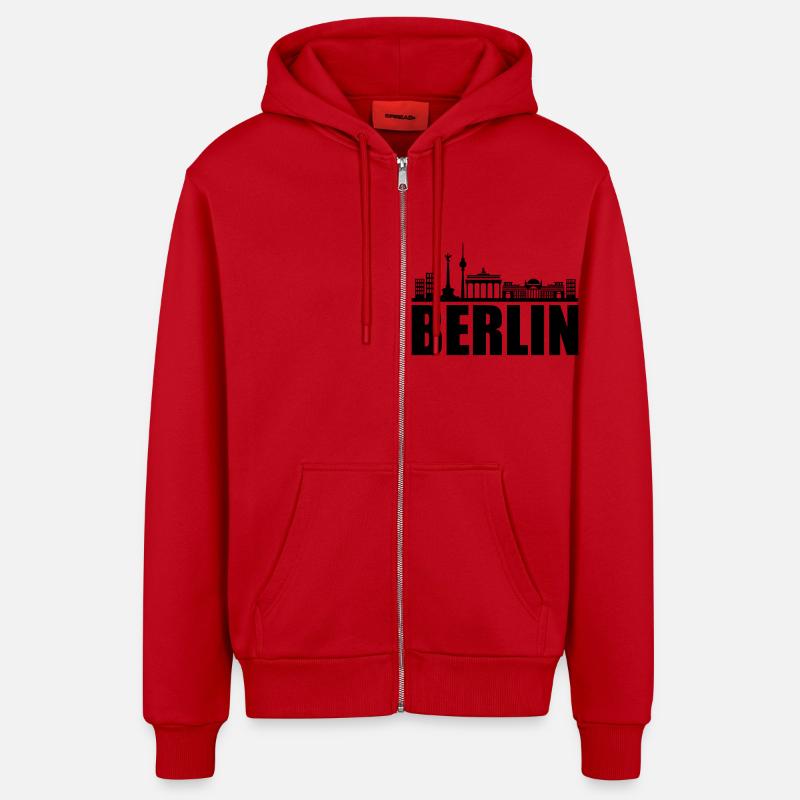 Horizon de Berlin - Veste à capuche bio décontractée fabriquée en UE - rouge