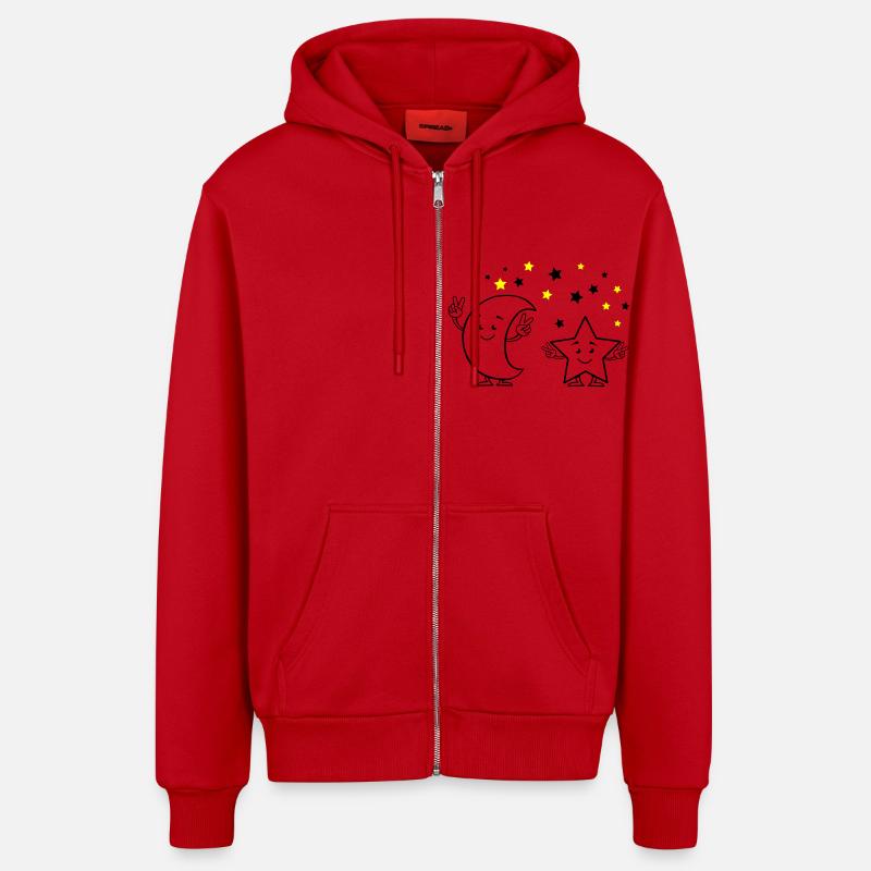 Moon and Stars Comic 02 - Organic Relaxed Hooded Jacket Made in EU - red