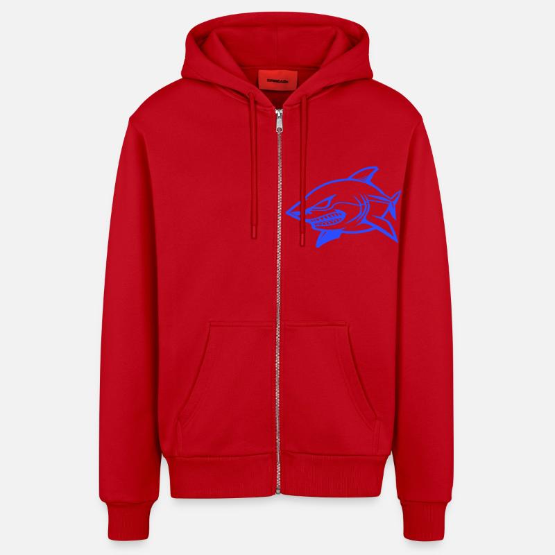 Bande dessinée requin - Veste à capuche bio décontractée fabriquée en UE - rouge