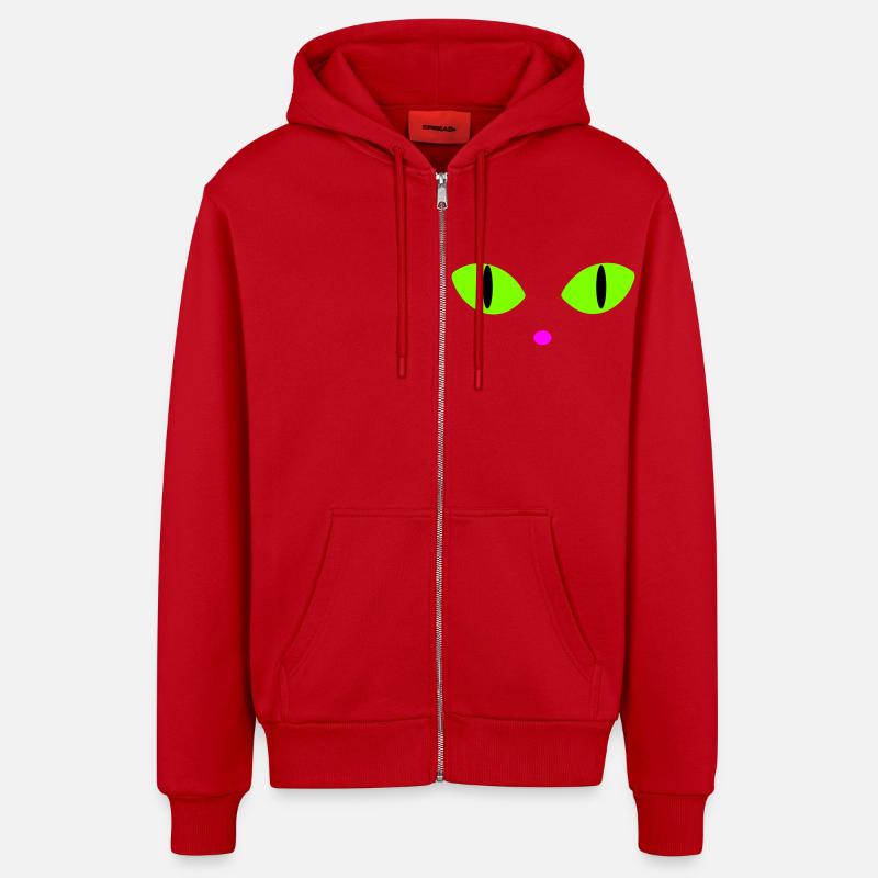 Yeux de chat verts - Veste à capuche bio décontractée fabriquée en UE - rouge