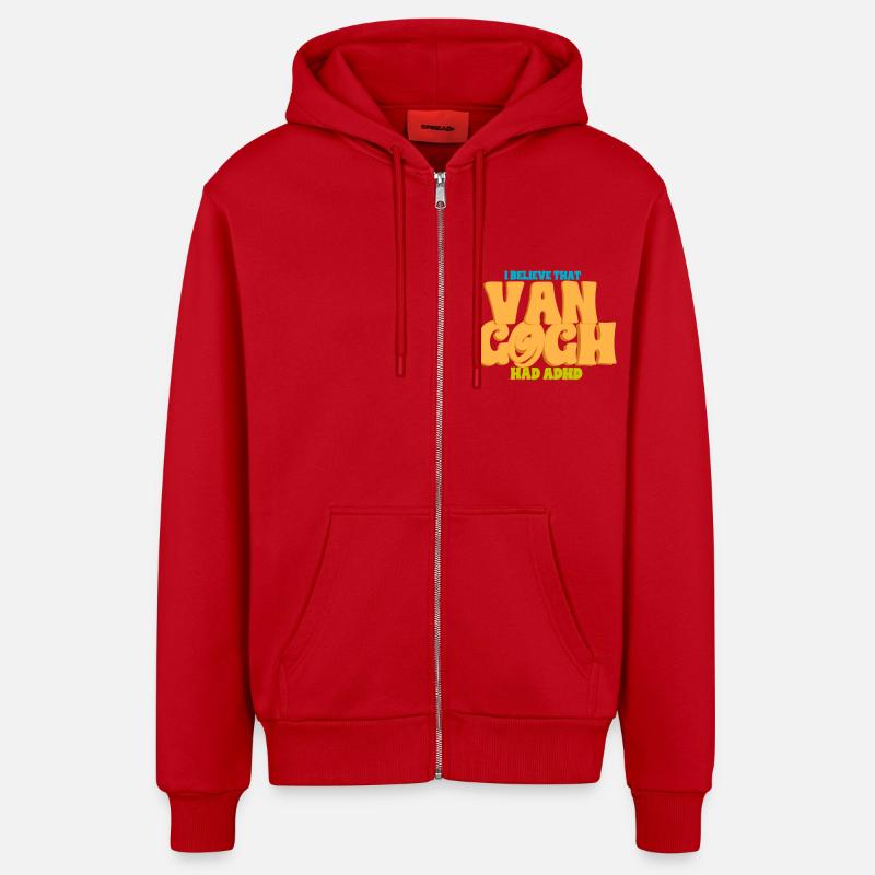 ADHD Van Gogh - Veste à capuche bio décontractée fabriquée en UE - rouge