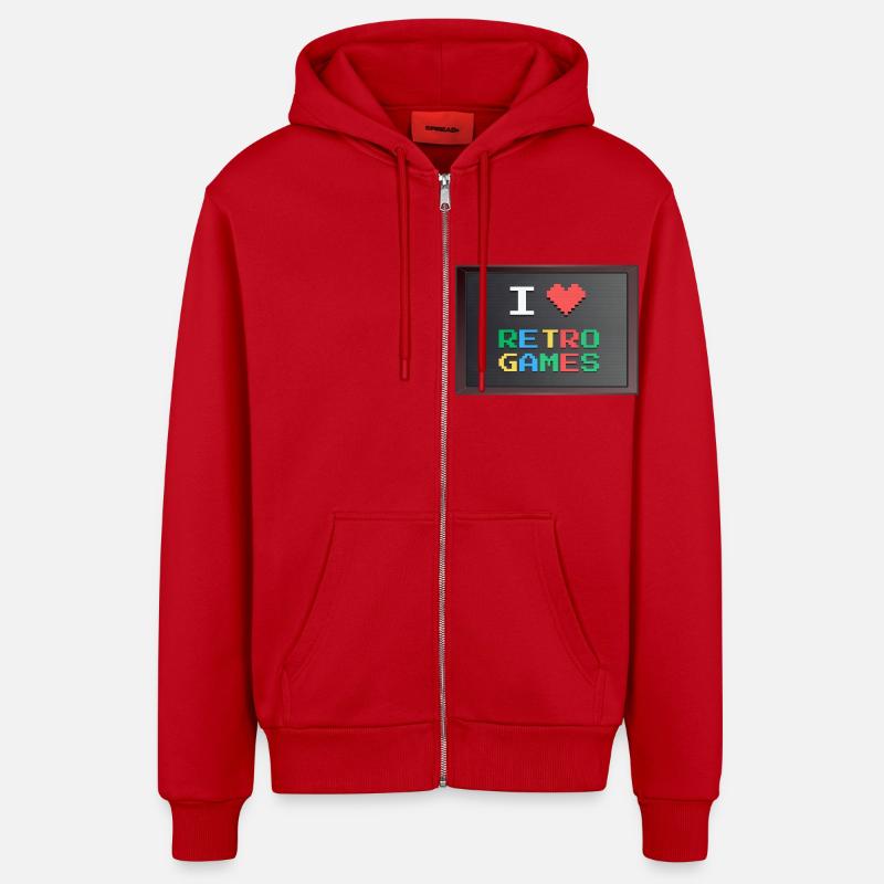 Retrogaming - J'aime le retrogaming - Veste à capuche bio décontractée fabriquée en UE - rouge