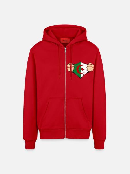Algeria flag design used - Organic Relaxed Hooded Jacket Made in EU - red