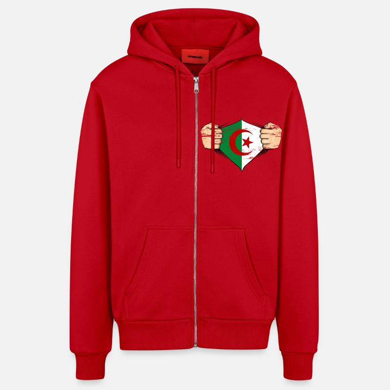 Drapeau de l’Algérie utilisé - Veste à capuche bio décontractée fabriquée en UE - rouge