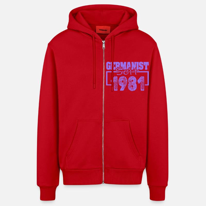 Germaniste 1981 - Veste à capuche bio décontractée fabriquée en UE - rouge