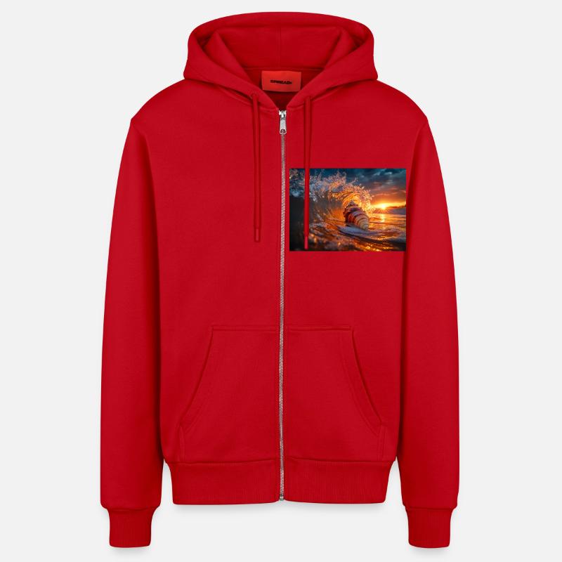 Sunset Wave & Seashell Symphony - Veste à capuche bio décontractée fabriquée en UE - rouge