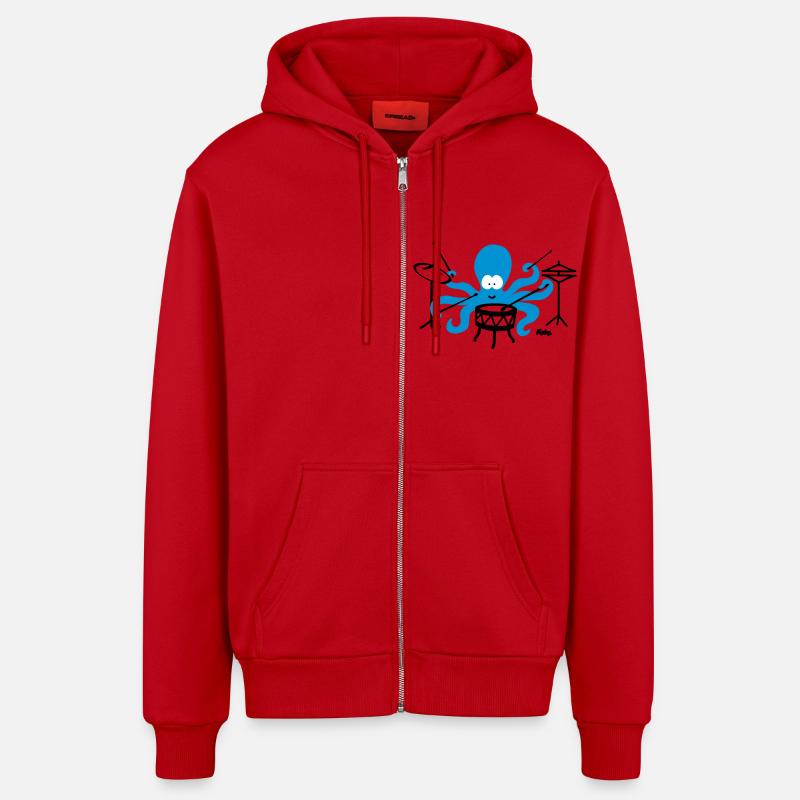 Octopus (c2) - Veste à capuche bio décontractée fabriquée en UE - rouge