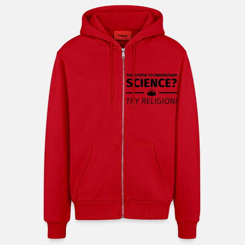 too stupid to understand science? try religion - Veste à capuche bio décontractée fabriquée en UE - rouge