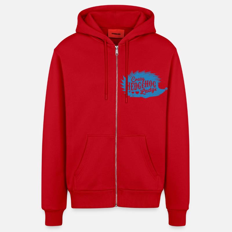 Crazy Hedgehog Lady - Veste à capuche bio décontractée fabriquée en UE - rouge