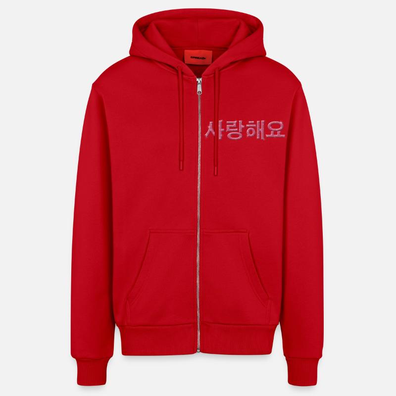 saranghaeyo - Veste à capuche bio décontractée fabriquée en UE - rouge