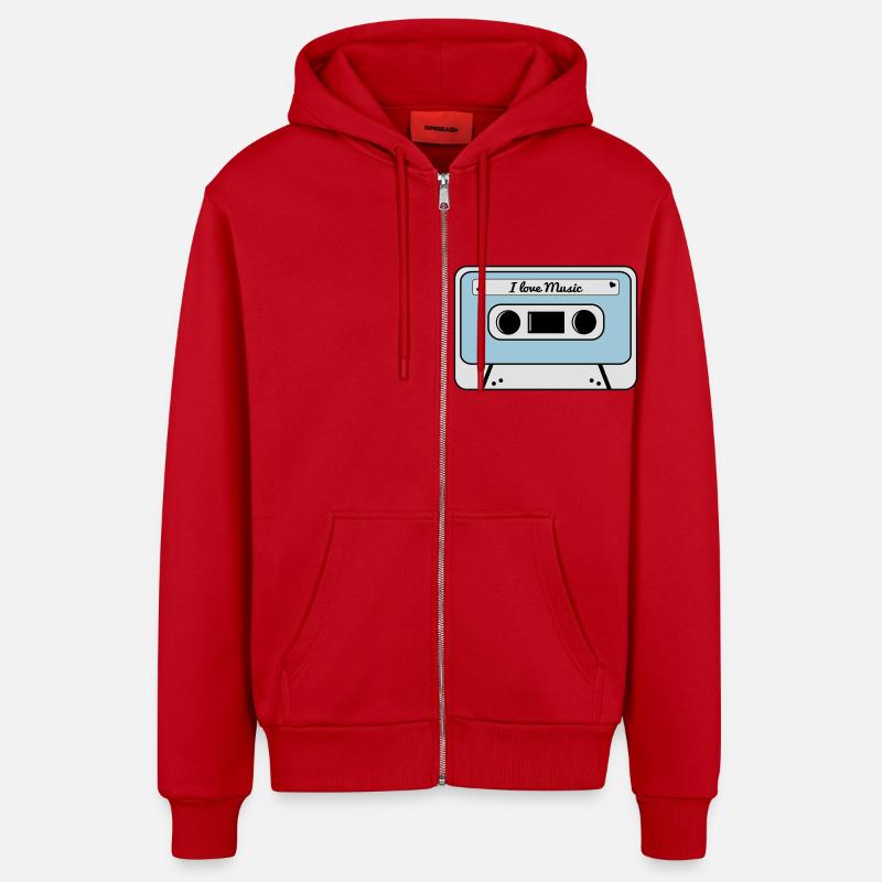 I love music cassette - Veste à capuche bio décontractée fabriquée en UE - rouge