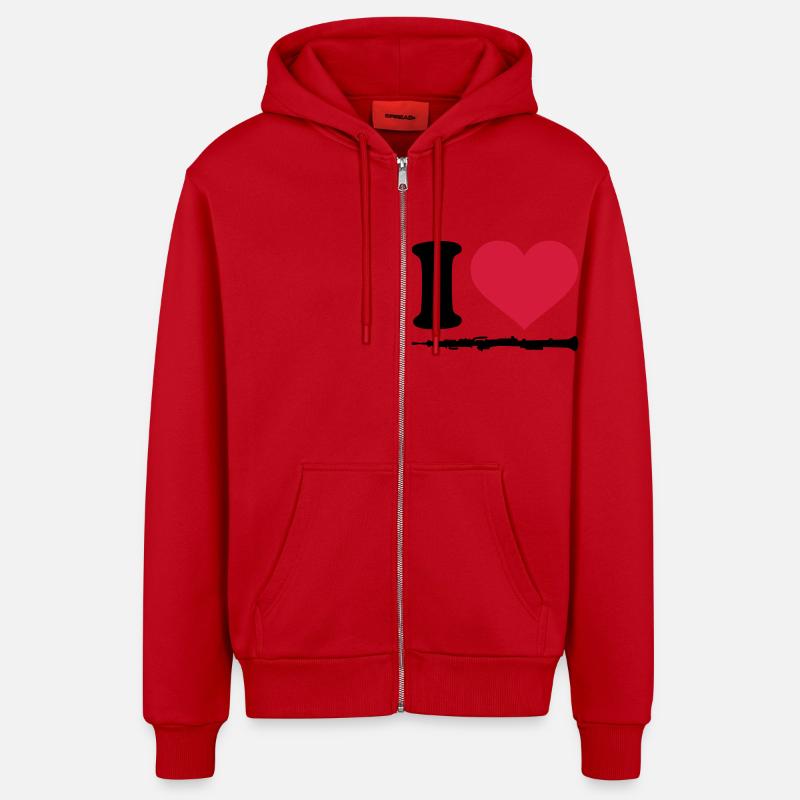 I love Hautbois - Veste à capuche bio décontractée fabriquée en UE - rouge