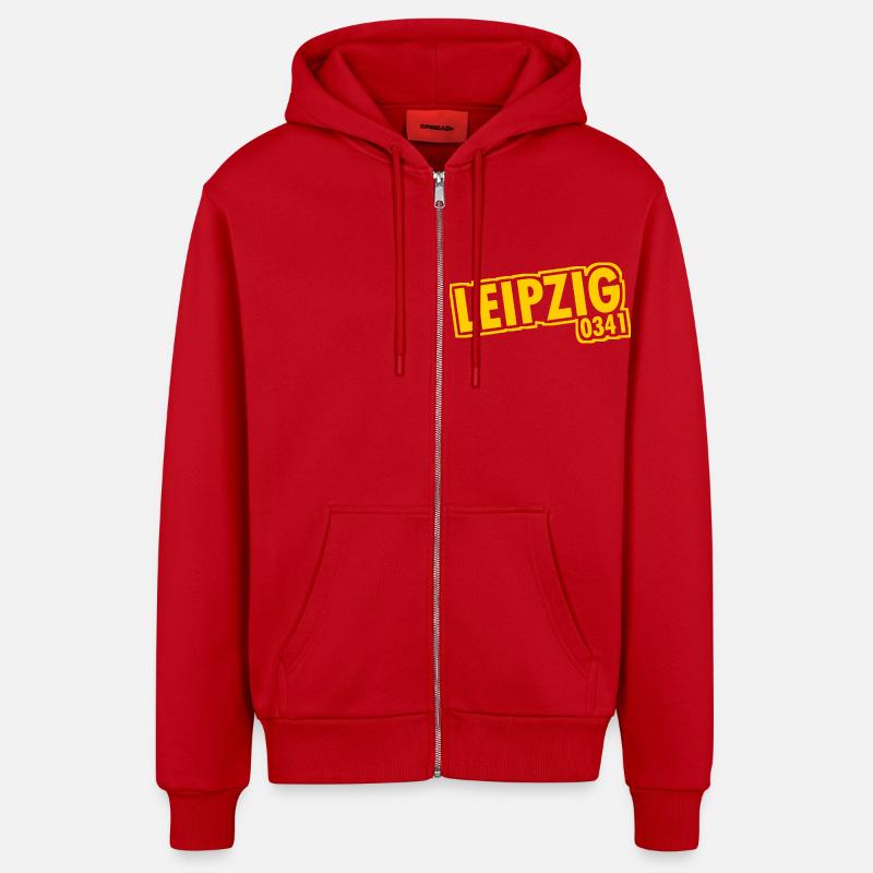 Leipzig - 0341 - Indicatif régional - Saxe - Veste à capuche bio décontractée fabriquée en UE - rouge