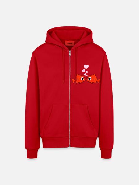 Comic Pisces in Love - Organic Relaxed Hooded Jacket Made in EU - red