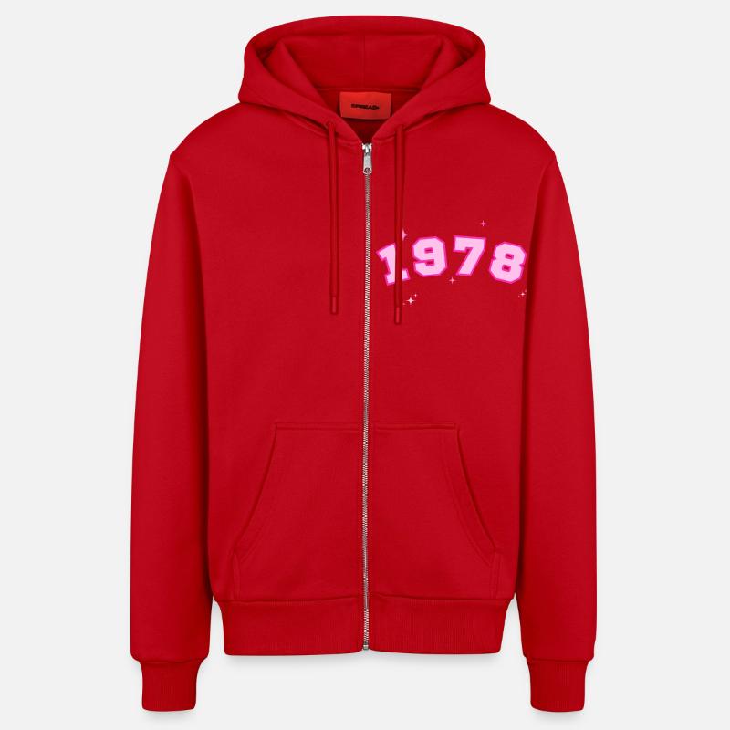 1978 rose étoile - Veste à capuche bio décontractée fabriquée en UE - rouge