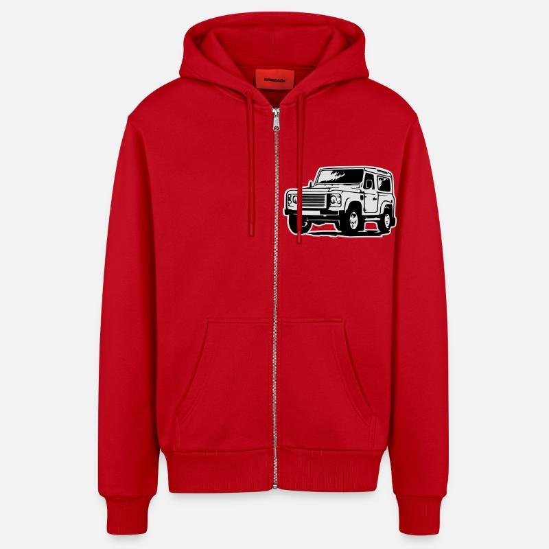 Defender (mit Hintergrund) - Organic Relaxed Hooded Jacket Made in EU - red