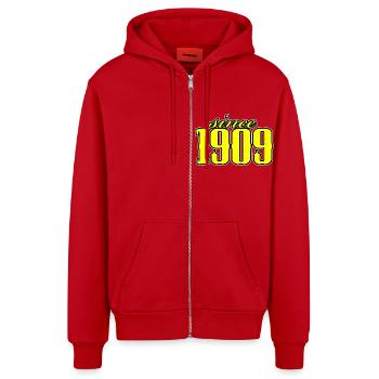 depuis 1909 (jaune) - Veste à capuche bio décontractée fabriquée en UE - rouge - Devant