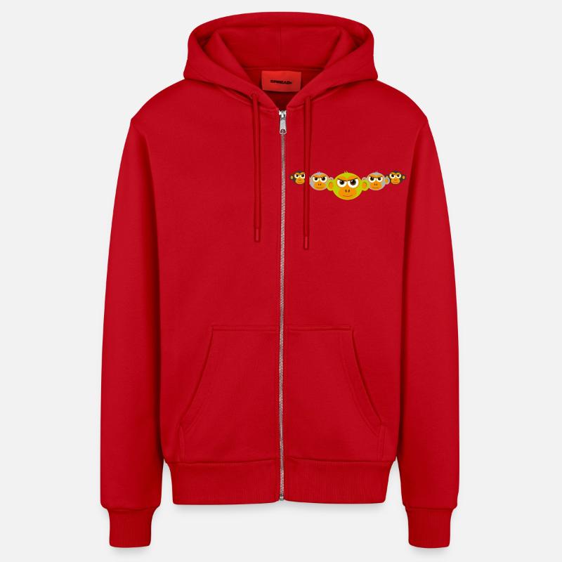 affen_smileys_grau_gruen - Veste à capuche bio décontractée fabriquée en UE - rouge