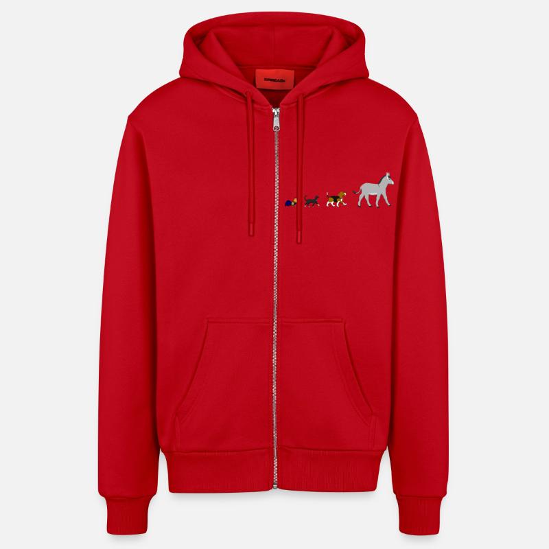 Chien, chat, coq, âne - Veste à capuche bio décontractée fabriquée en UE - rouge