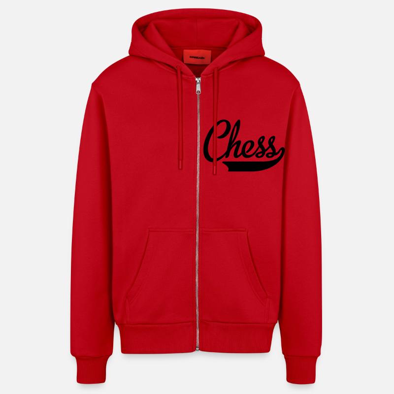 échecs - Veste à capuche bio décontractée fabriquée en UE - rouge