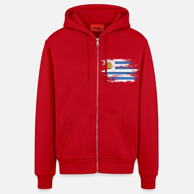 Drapeau uruguayen utilisé - Veste à capuche bio décontractée fabriquée en UE - rouge