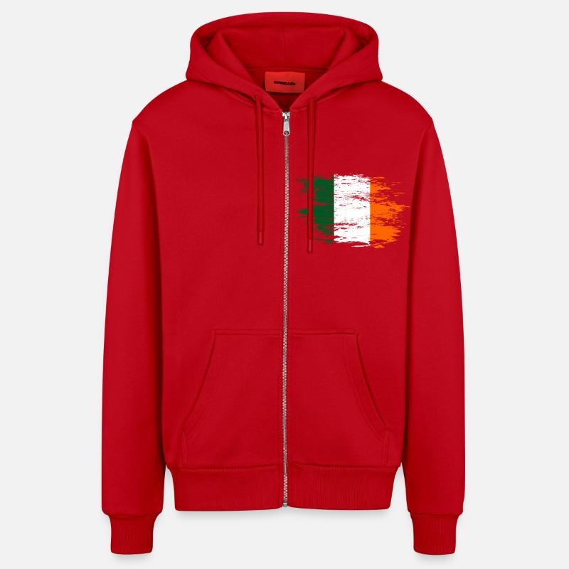 Drapeau de l’Irlande utilisé - Veste à capuche bio décontractée fabriquée en UE - rouge