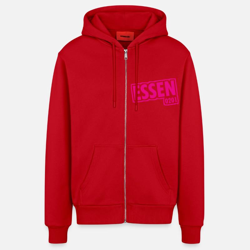 Essen - 0201 - Indicatif régional - Slogan - Veste à capuche bio décontractée fabriquée en UE - rouge