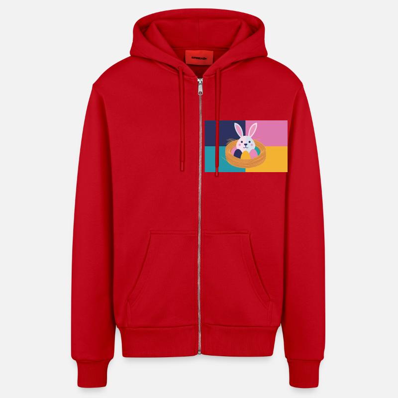 Lapin de Pâques n°05 - Veste à capuche bio décontractée fabriquée en UE - rouge