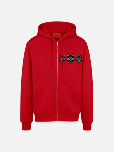 Wolf Head Group Pack - Organic Relaxed Hooded Jacket Made in EU - red