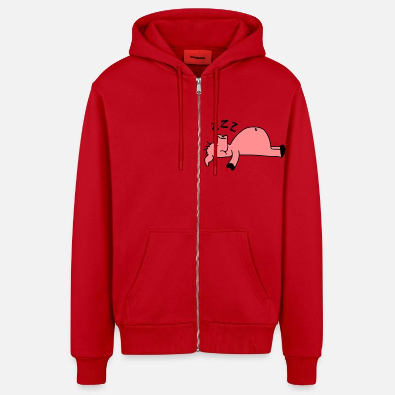 Sleeping Pig - Veste à capuche bio décontractée fabriquée en UE - rouge