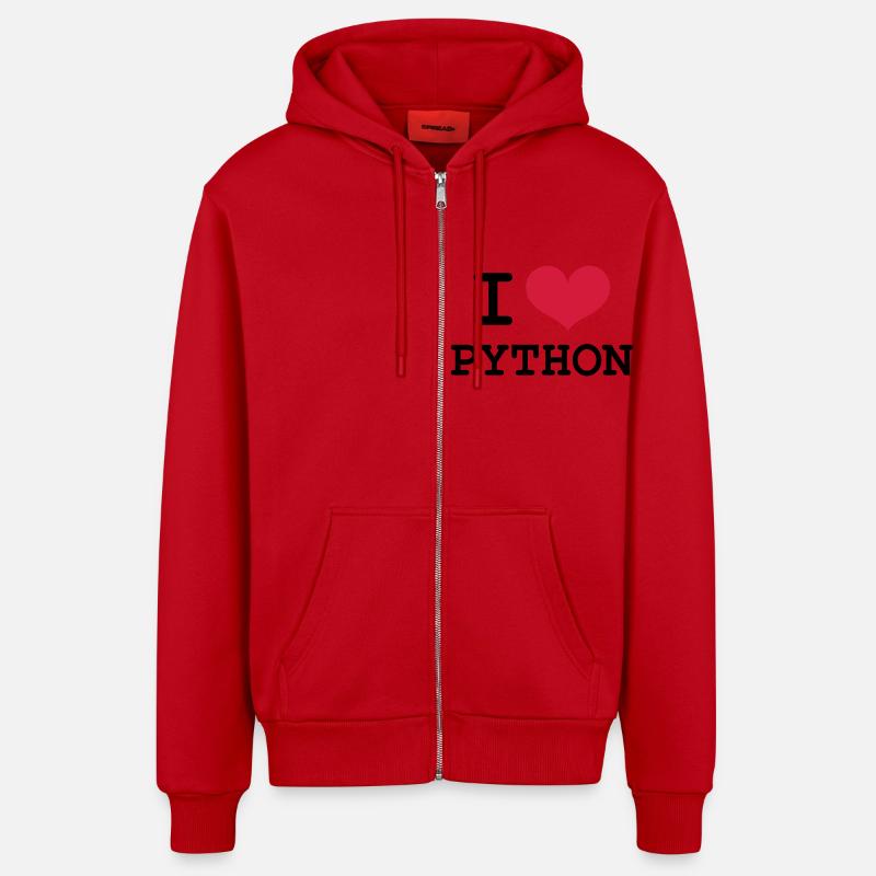 I Love Python - Veste à capuche bio décontractée fabriquée en UE - rouge