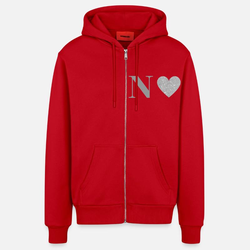 Silberner Buchstabe n Herz - Organic Relaxed Kapuzenjacke Made in EU - Rot
