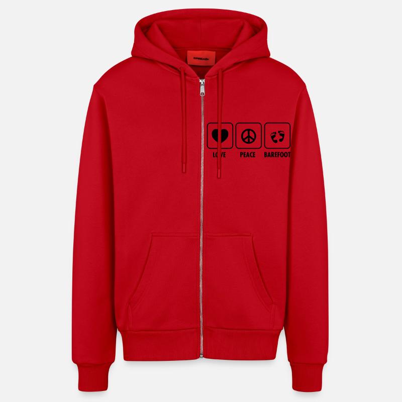 Love, Peace, Barefoot - Veste à capuche bio décontractée fabriquée en UE - rouge