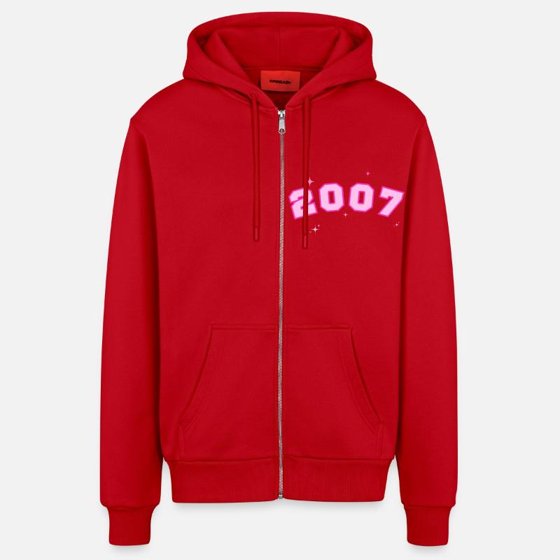 2007 rose étoile - Veste à capuche bio décontractée fabriquée en UE - rouge