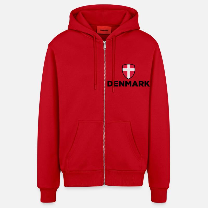 Drapeau national du Danemark - Veste à capuche bio décontractée fabriquée en UE - rouge