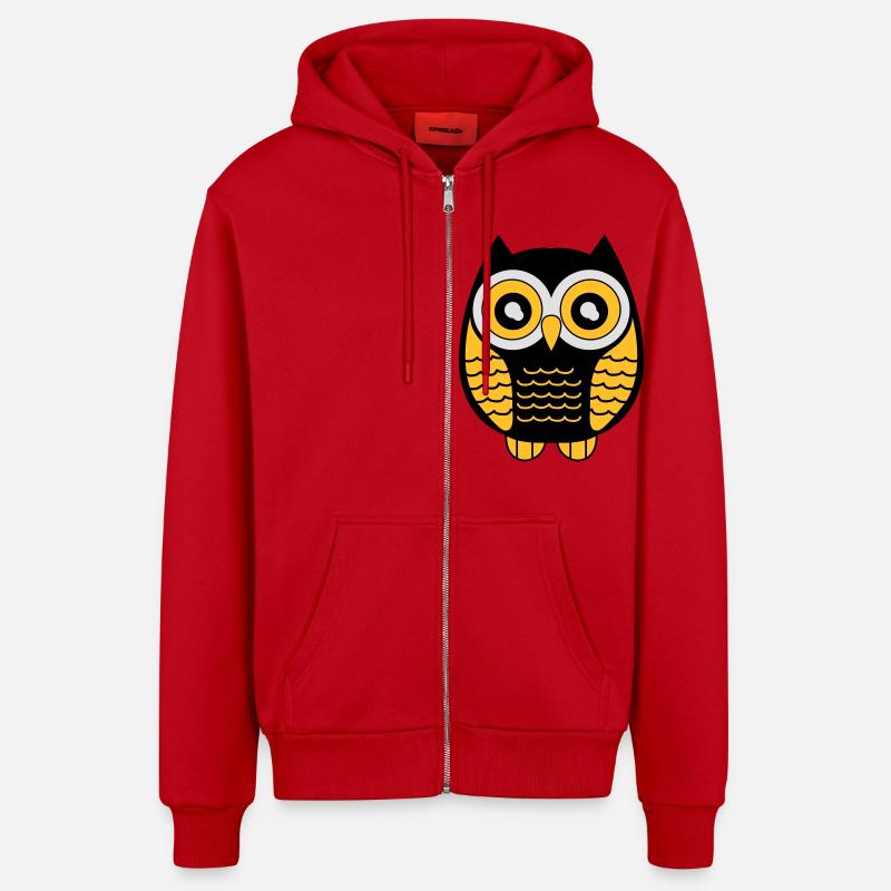 eule_02 - Veste à capuche bio décontractée fabriquée en UE - rouge