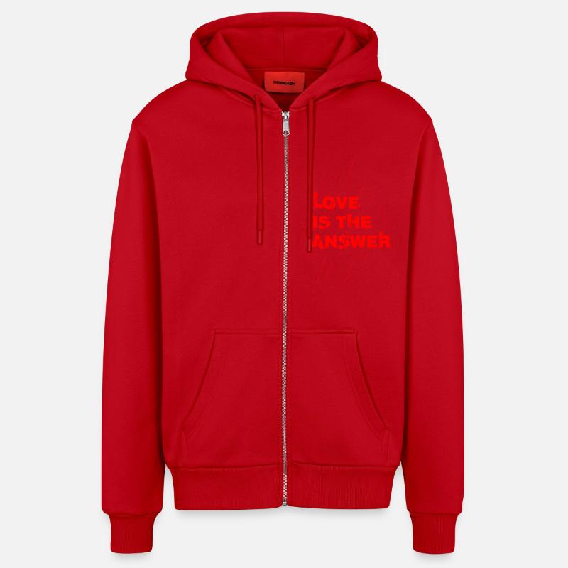 L'amour est la réponse - Veste à capuche bio décontractée fabriquée en UE - rouge