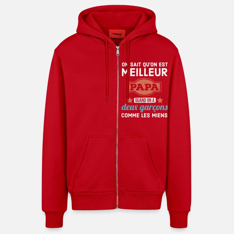 Père de deux garçons - Veste à capuche bio décontractée fabriquée en UE - rouge