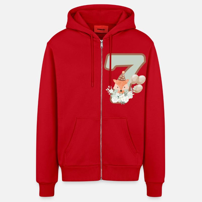 7e anniversaire renard fleurs - Veste à capuche bio décontractée fabriquée en UE - rouge