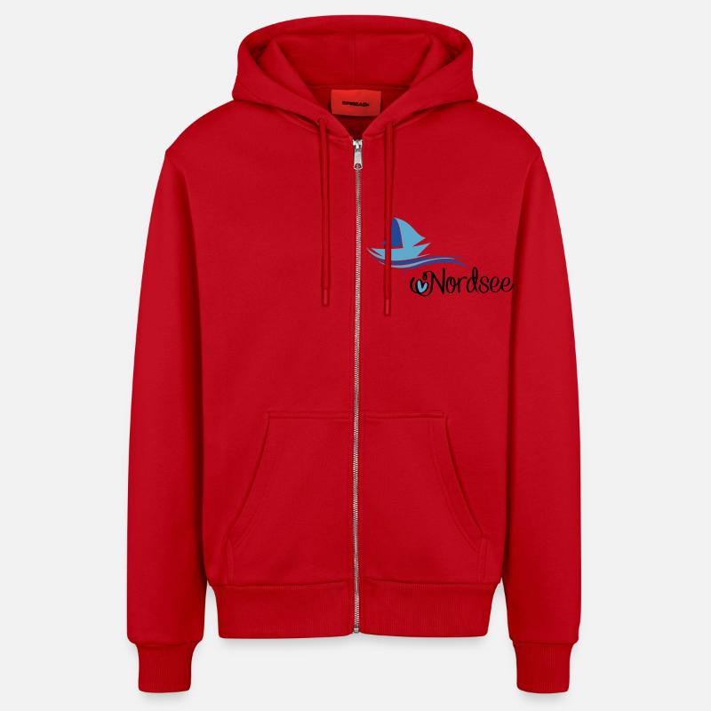 Nordsee Design mit Segelboot - Organic Relaxed Kapuzenjacke Made in EU - Rot