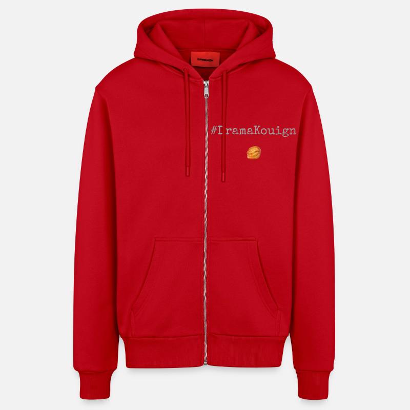 #DramaKouign Grey - Veste à capuche bio décontractée fabriquée en UE - rouge