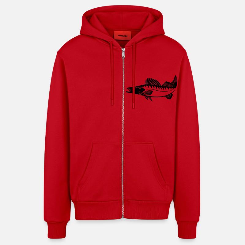 Zander (Pikeperch) - Organic Relaxed Kapuzenjacke Made in EU - Rot