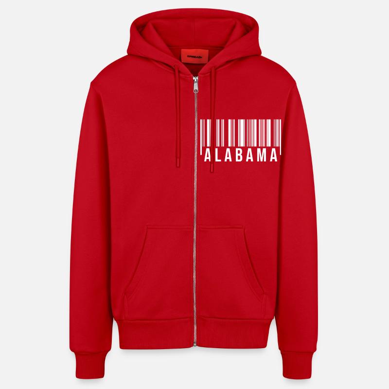 Code-barres de l’Alabama - Veste à capuche bio décontractée fabriquée en UE - rouge